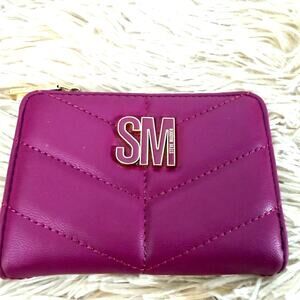 Steve Madden SM Logo Quilted Magenta Bifold Wallet Zip Coin Card Holder